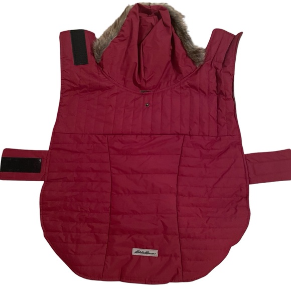 Eddie Bauer Dog Coat Size Large Maroon Hood and Fleece Lined - Picture 1 of 8